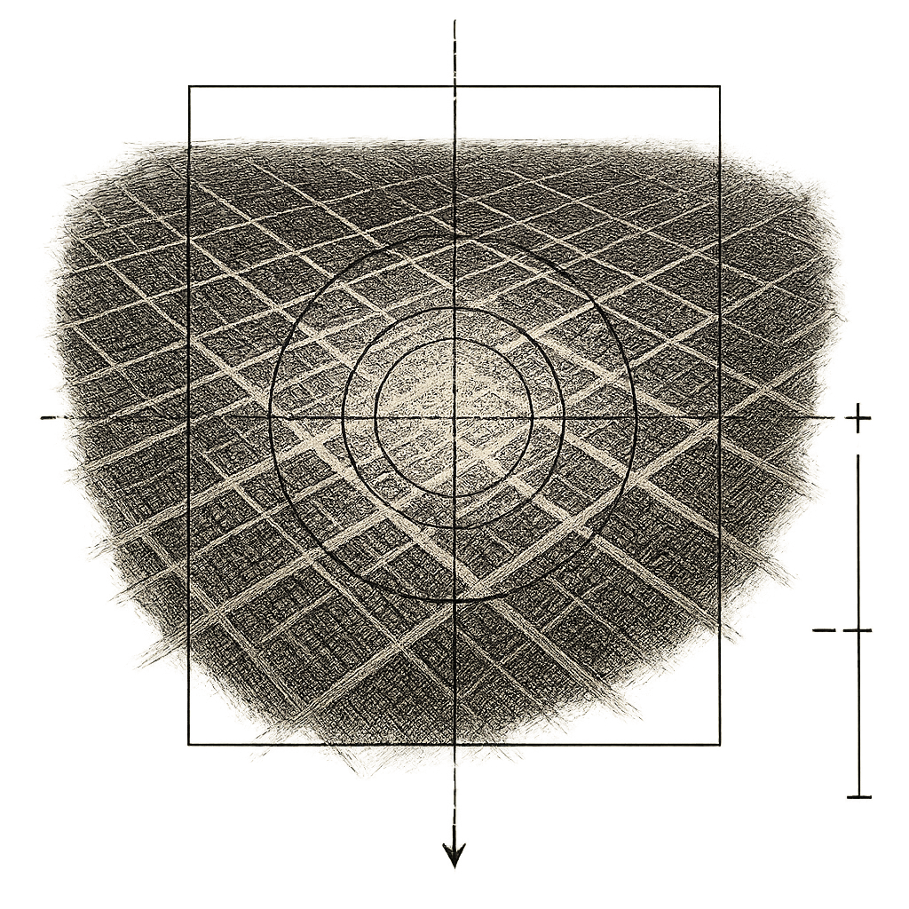 Conceptual editorial image: Overhead view of a modern city at night with illuminated streets and buildings, overlaid with semi-transparent targeting reticles, heat signatures, and surveillance grid pa