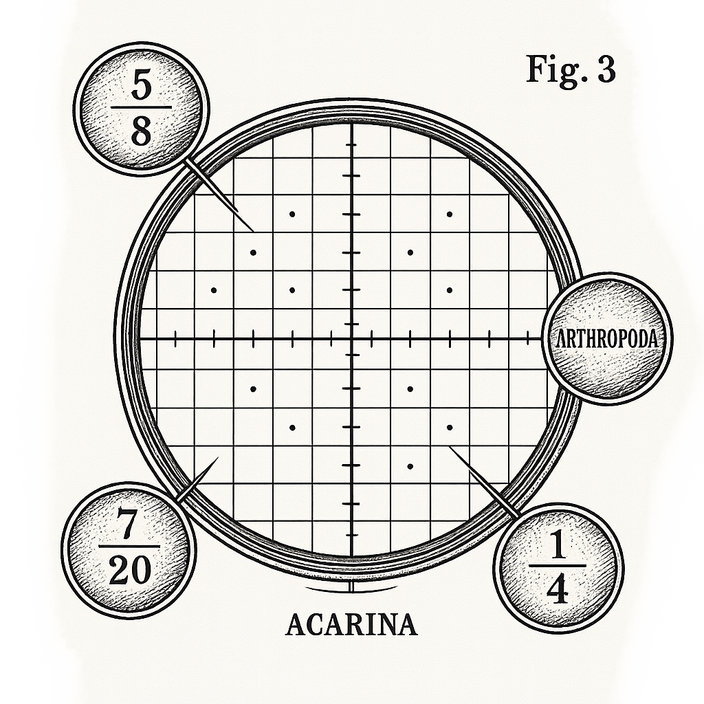 A targeting reticle overlaid on a topographic map grid, with interconnected data nodes, probability percentages, and classification labels surrounding multiple marked positions